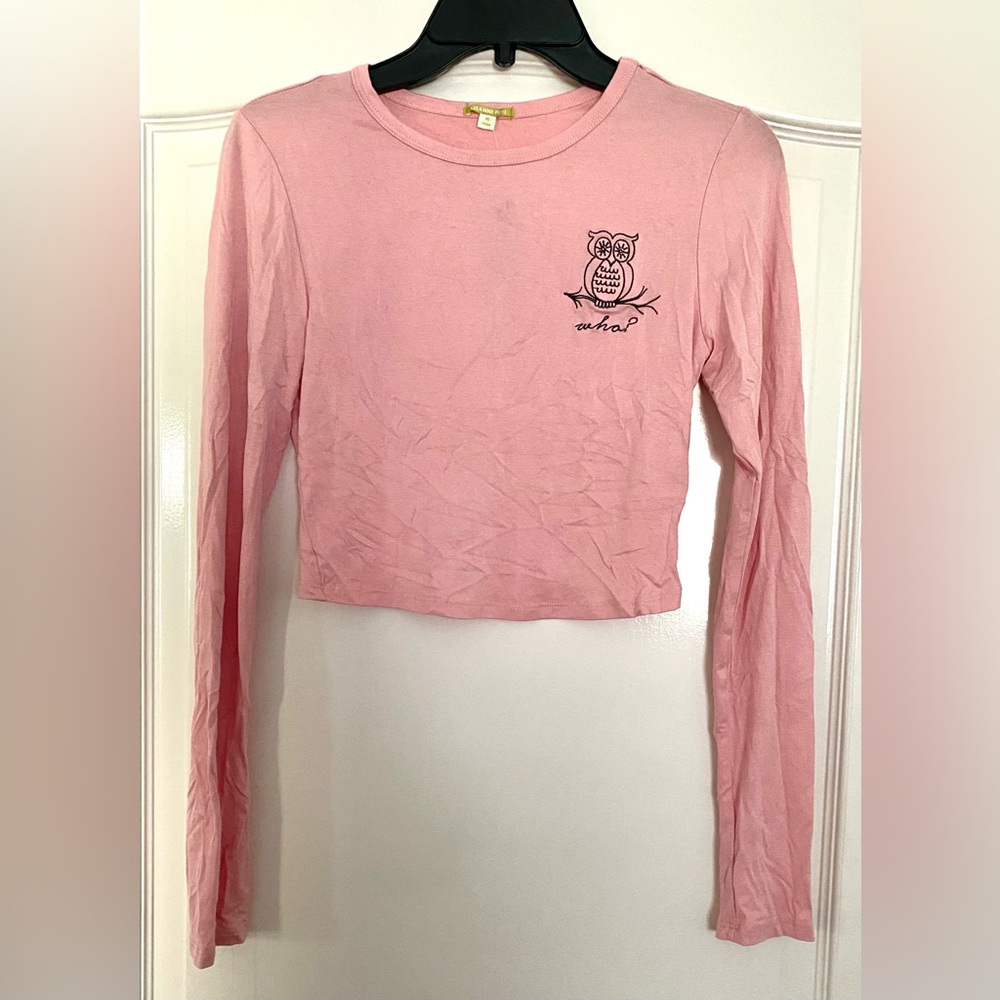 Gianni Bini Pink Owl Embroidered Cropped Top